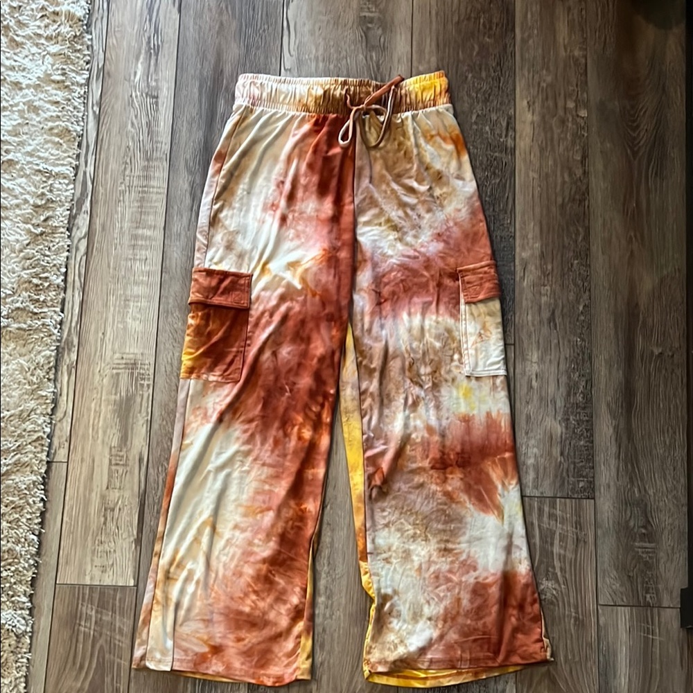 Derek Heart Tie-Dye Wide Leg Pants - Orange and Yellow, creamy, dreamy and soft